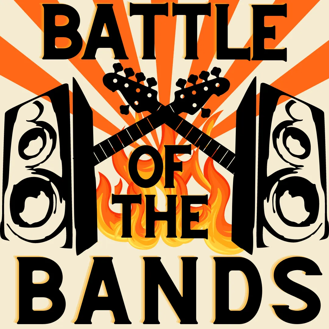 Battle of the Bands poster with speakers and guitars