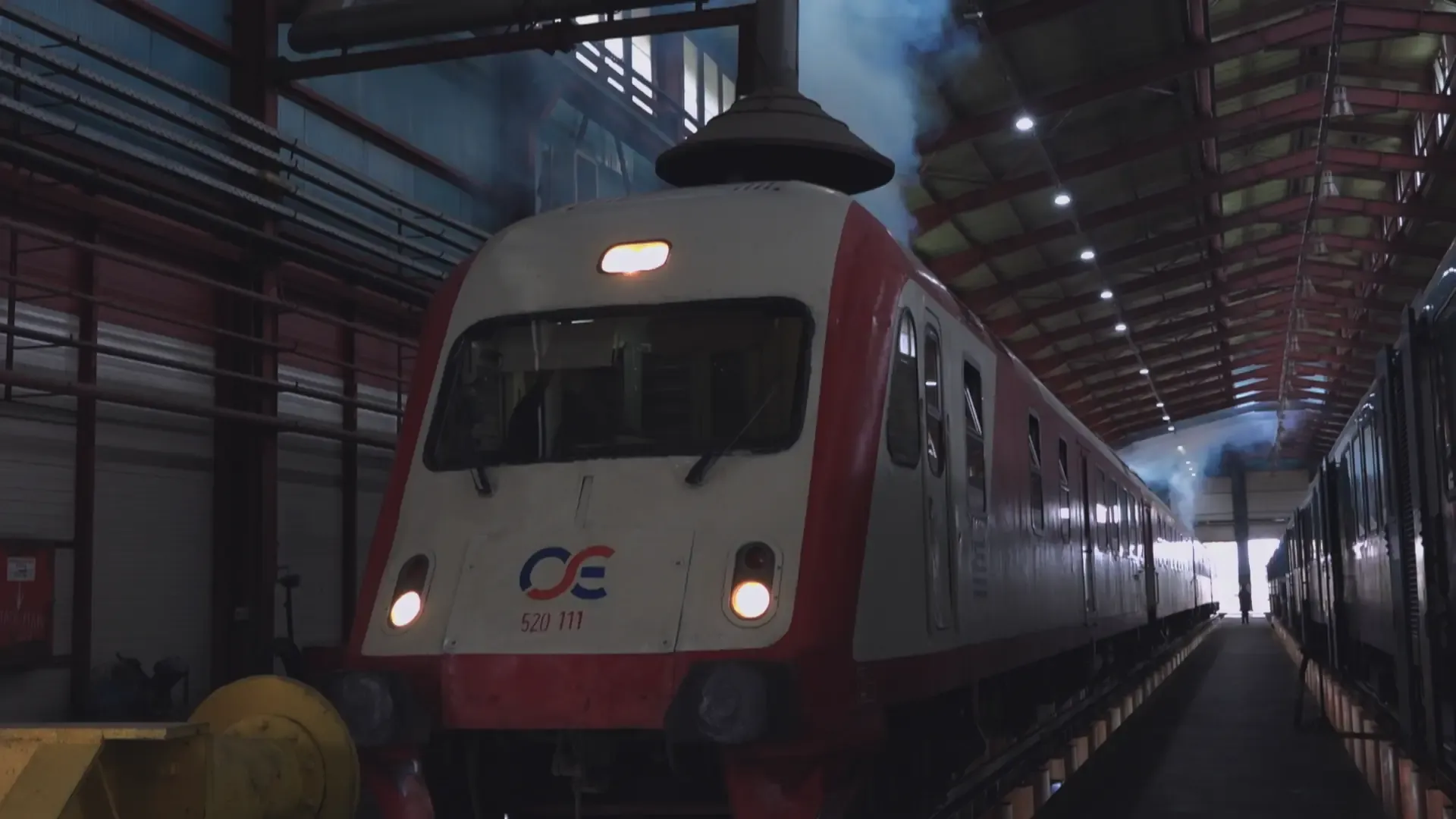 A modern train in the workshop