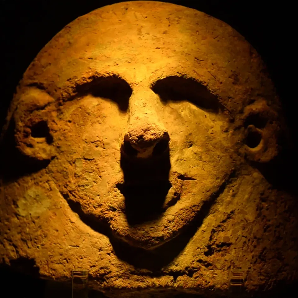 A carved stone exhibit