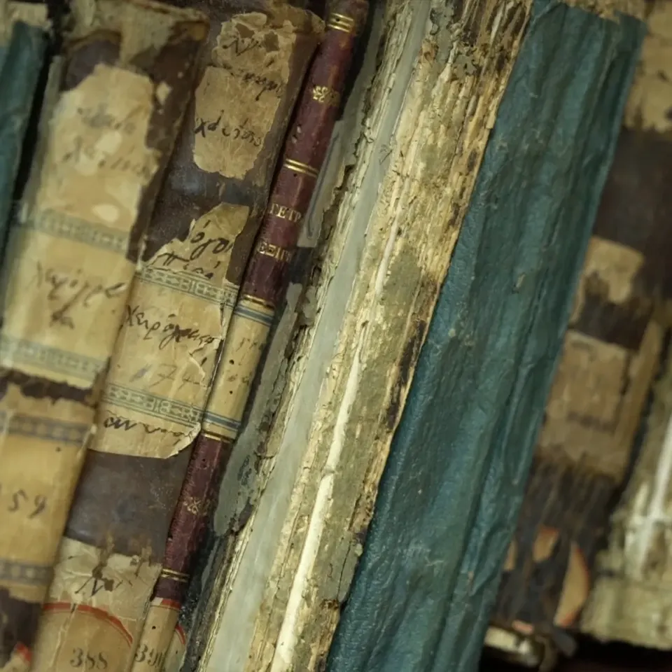 Manuscripts in a monastery library